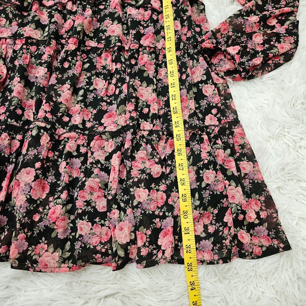 NWT Francesca's Pink Floral Cottagecore Romantic Tiered Chiffon Mini Dress Sz L - Picture 7 of 11